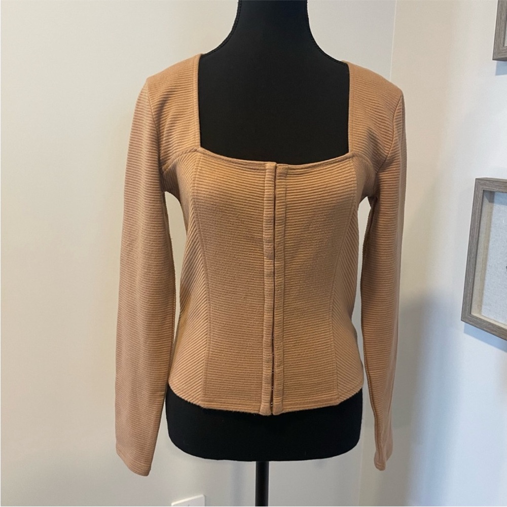 Anthropologie BB Dakota Camel Ribbed Knit Corset Style Top NWT!